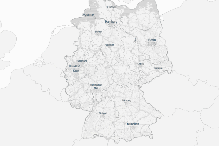 The picture shows a map of Germany with the number of projects per region.