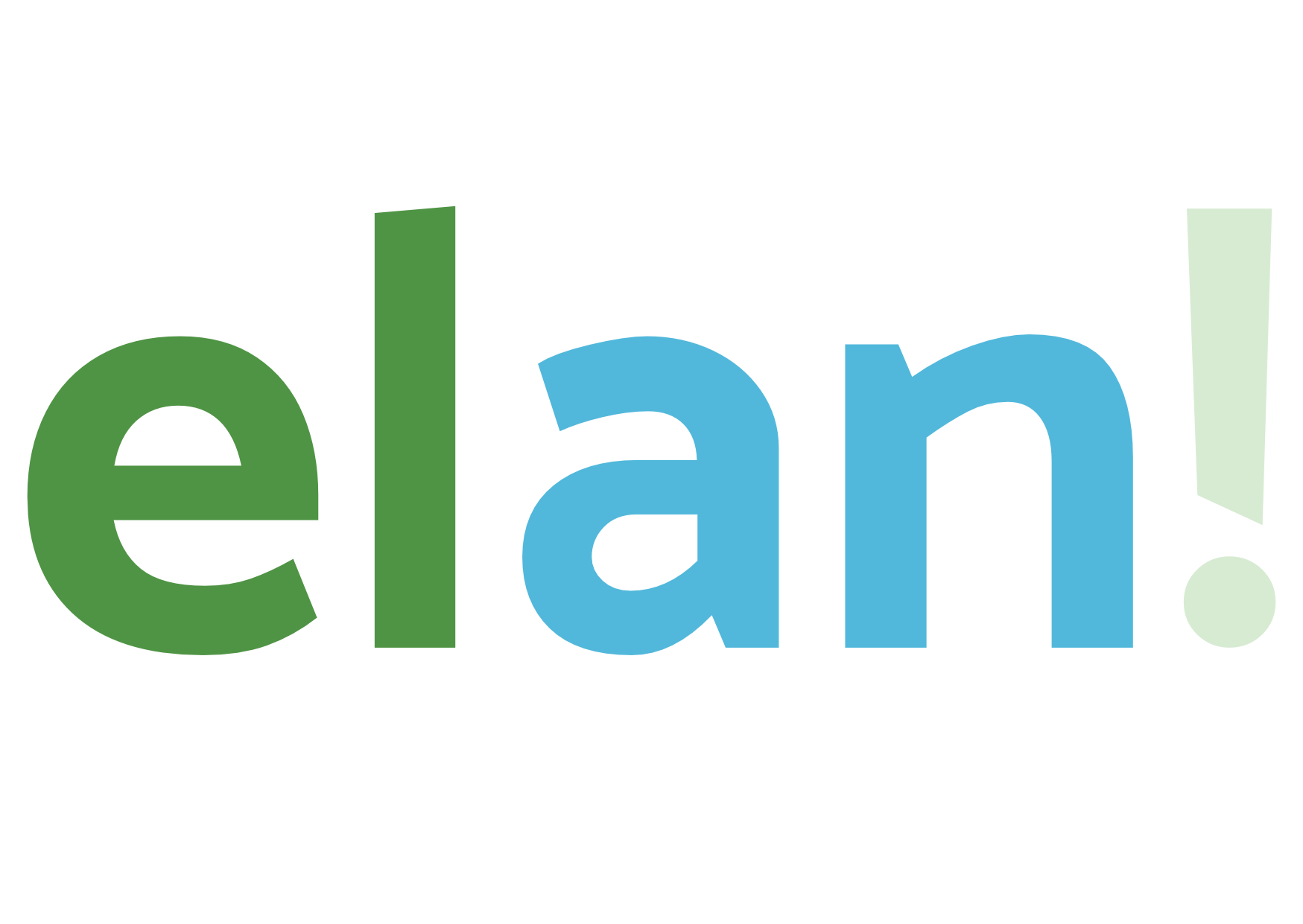 Das Logo des Projekts "Entwaldungsfreie Lieferketten": die Buchstaben "elan" gefolgt von einem Ausrufezeichen.