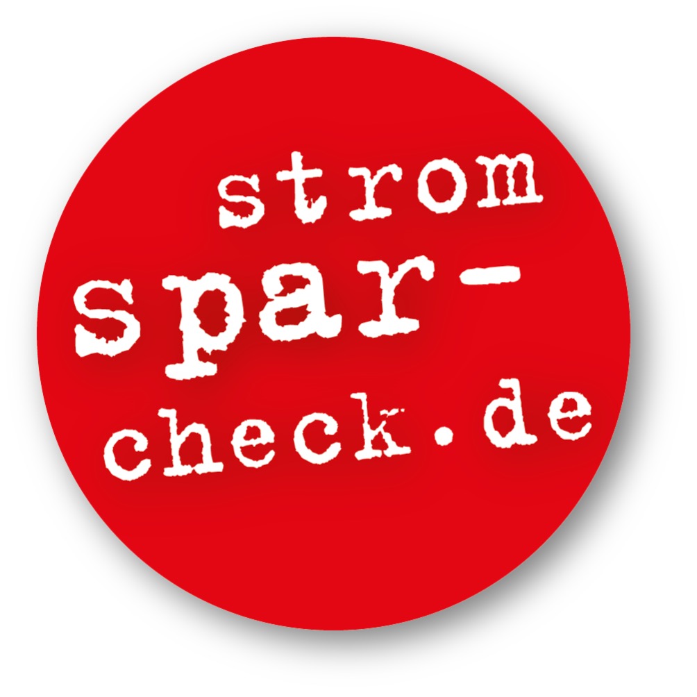 Das Logo des Stromspar-Checks, ein roter Kreis mit der Aufschrift "stromspar-check.de"