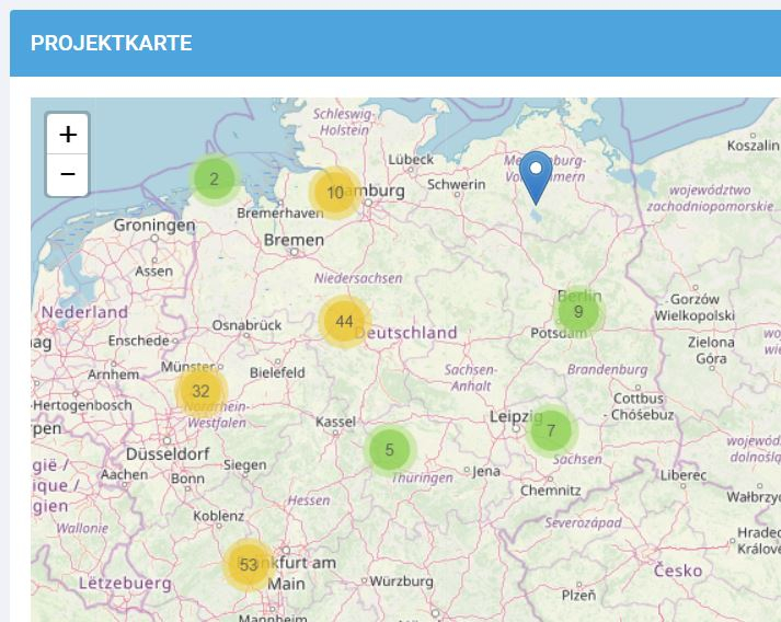 Ausschnitt der Projektkarte der Online-Datenbank Klimaschutz-Praxis
