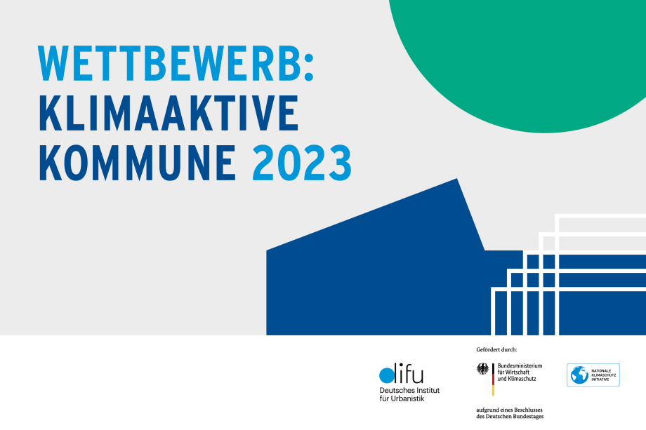 Bunte Formen sind mit dem Schriftzug Wettbewerb Klimaaktive Kommune kombiniert