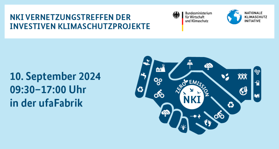 Grafik mit zwei blauen Händen auf blauen Hintergrund neben den Daten 10. September 2024 09:30 - 17:00 Uhr in der ufaFabrik