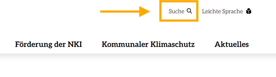 Das Hauptmenü und die Buttons "Suche" und "Leichte Sprache" auf der Seite klimaschutz.de