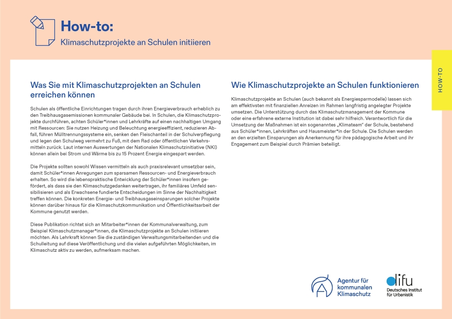 Titelbild des How-tos "Klimaschutzprojekte an Schulen initiieren"