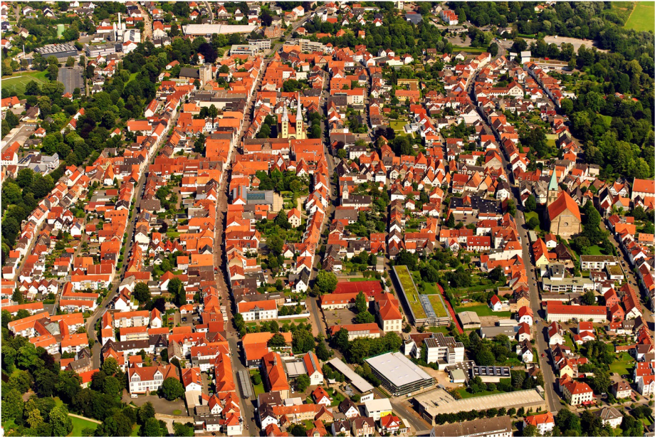 Viele Häuser von oben