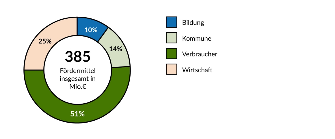 Grafik zu den bewilligten Mitteln nach Bereichen bis 2024