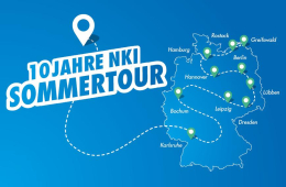 Deutschlandkarte mit Pins an den Stationen der NKI-Sommertour