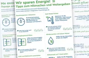 Energiesparplakate in unterschiedlichen Sprachen